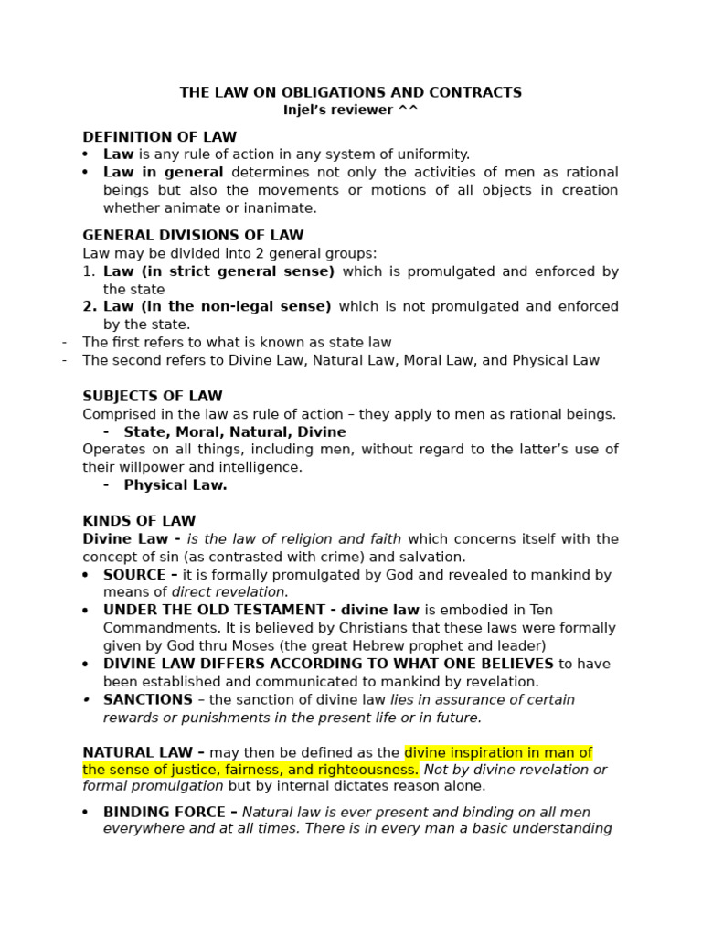 The Law On Obligations and Contracts | PDF | Precedent | Natural Law