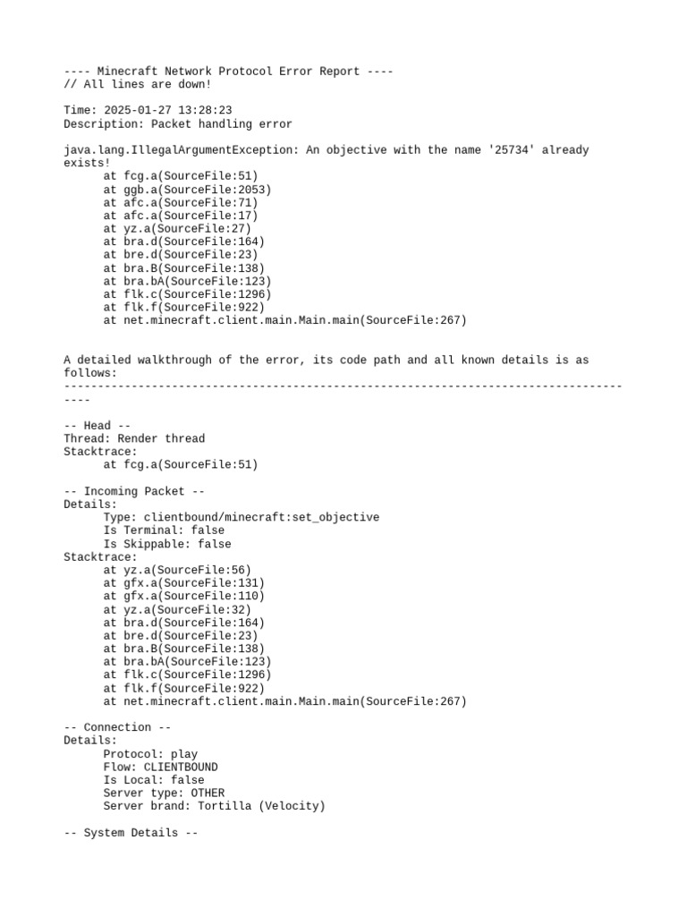 Minecraft Protocol Error Report 2025 | PDF | Central Processing Unit | Byte