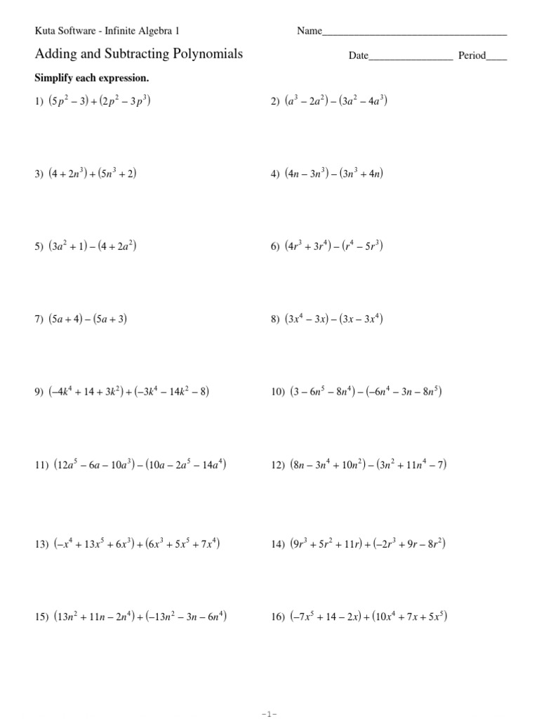 Adding and Subtracting Polynomials | PDF