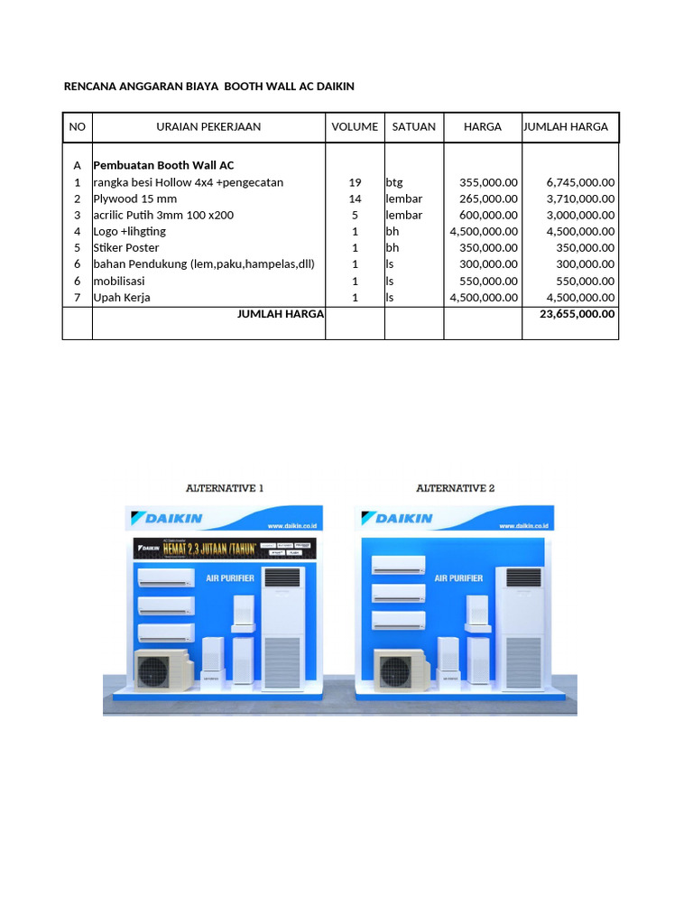 Rencana Anggaran Booth AC Daikin | PDF