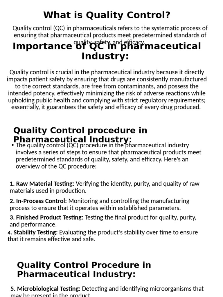 Pharmaceutical Quality Control Overview | PDF | Quality Management ...