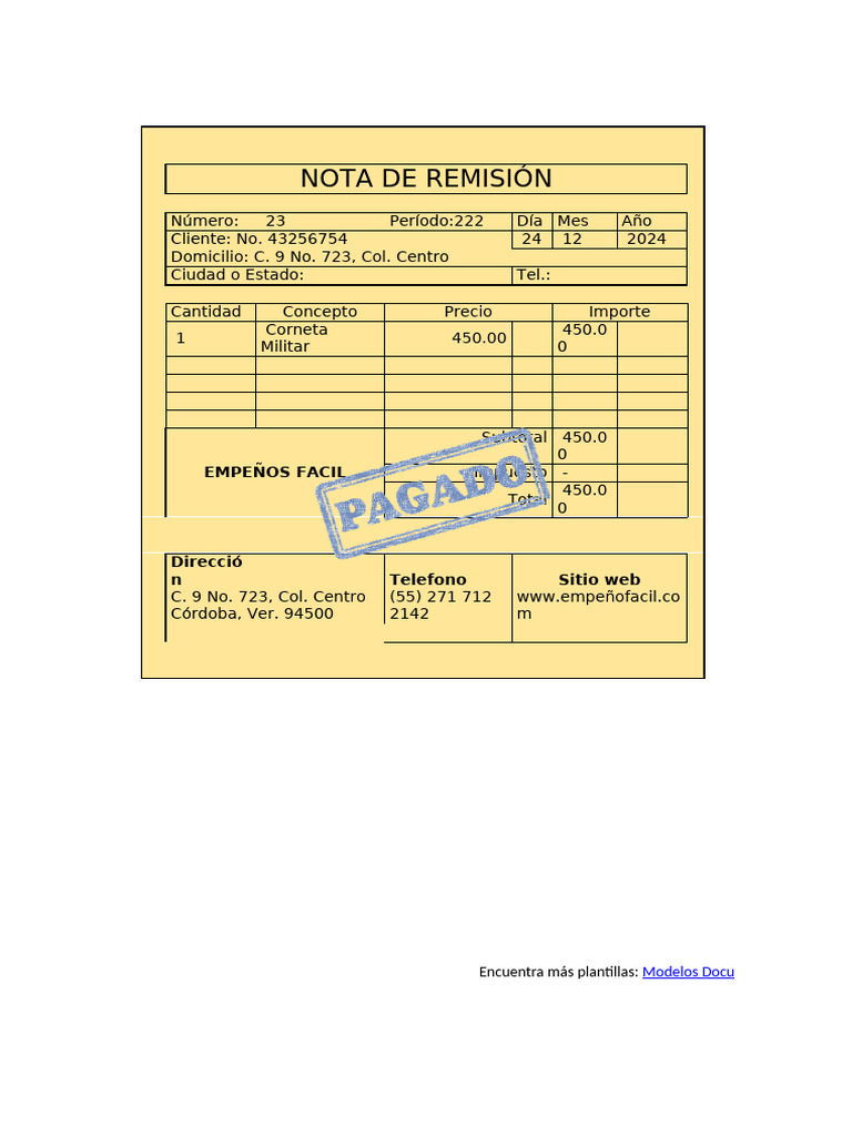 Plantilla de Nota de Remisión Editable | PDF