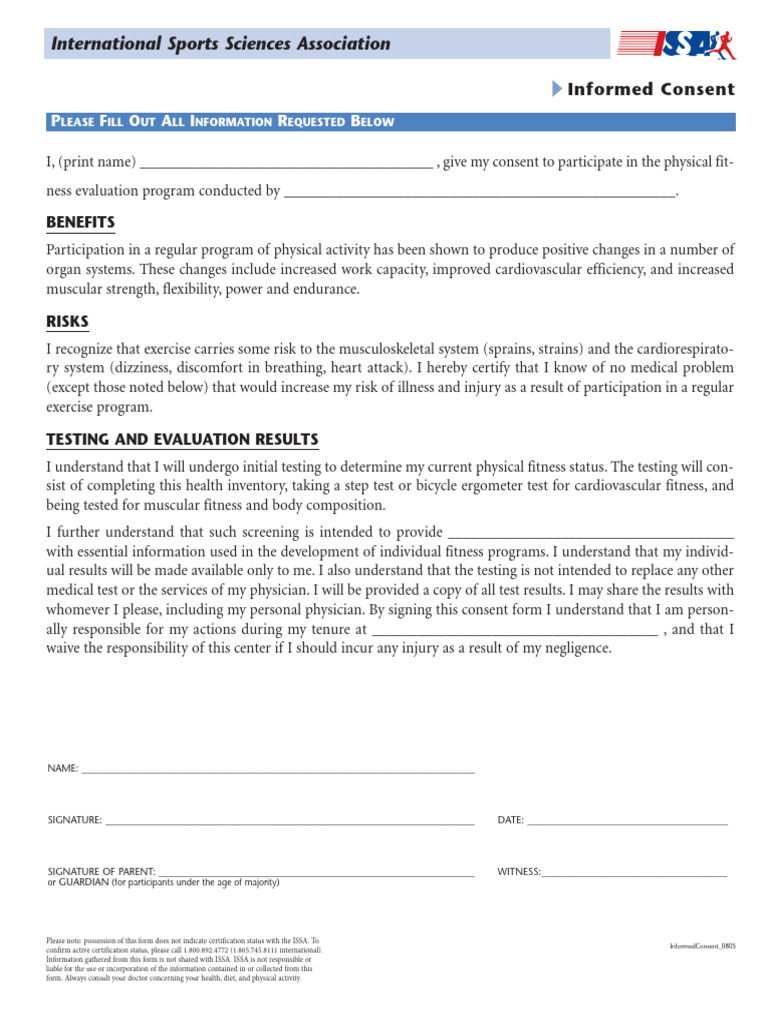 Informed Consent for Personal Training | PDF | Physical Fitness ...