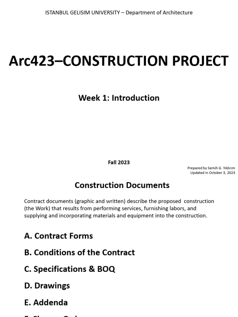 Arc423 Construction Project Intro | PDF
