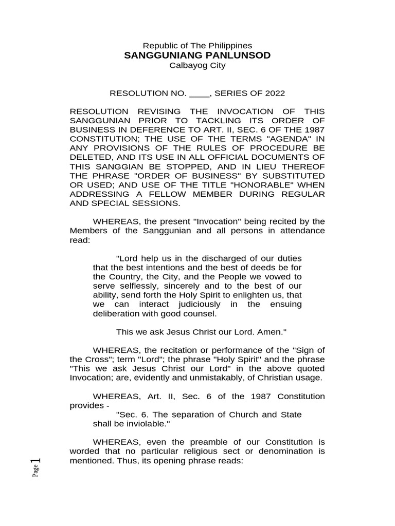 2.a Propose Resolution Re Opening Prayer, Etc. | PDF | Logos (Christianity)