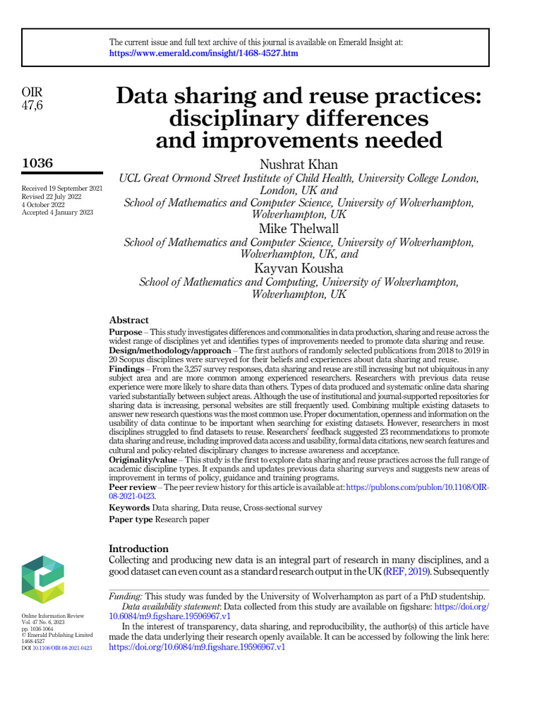 01b - Data Sharing and Reuse Practices - Disciplinary Differences and ...