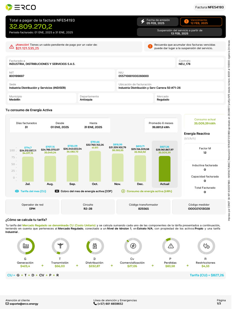 Factura Energía Industria Enero 2025 | PDF | Industrias de servicio
