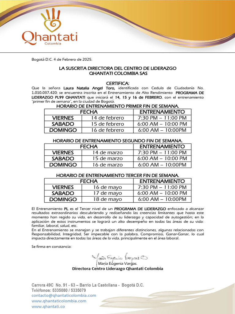 Certificación Entrenamiento PL99 Qhantati | PDF