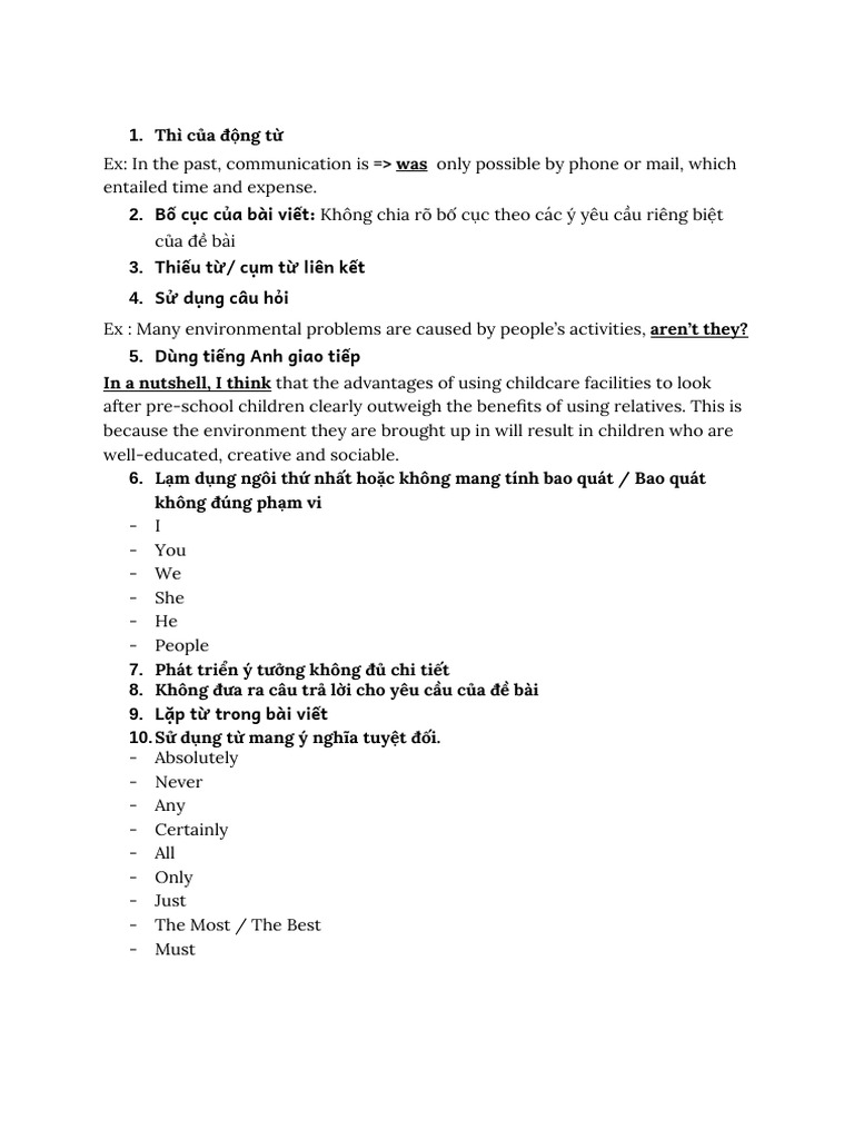 Các lỗi sai thường gặp trong Writing Essay | PDF