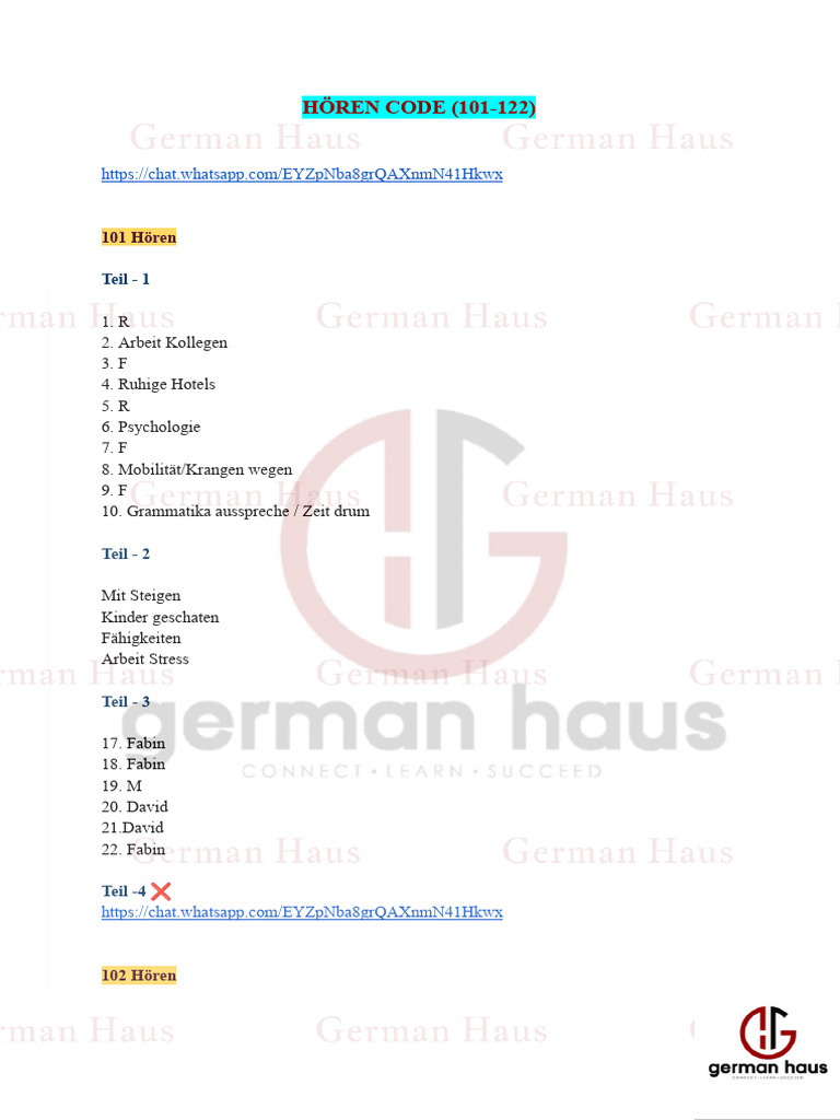 HÖREN CODE (101-122) by German Haus | PDF