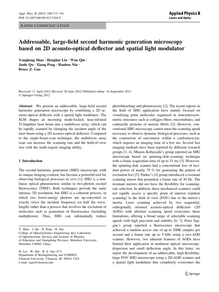 2012 - Addressable, Large-Field Second Harmonic Generation Microscopy ...