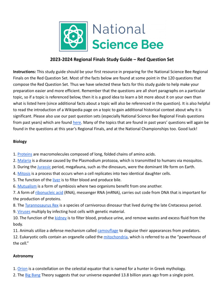 2023-2024 National Science Bee Guide | PDF | Nasa | Mass