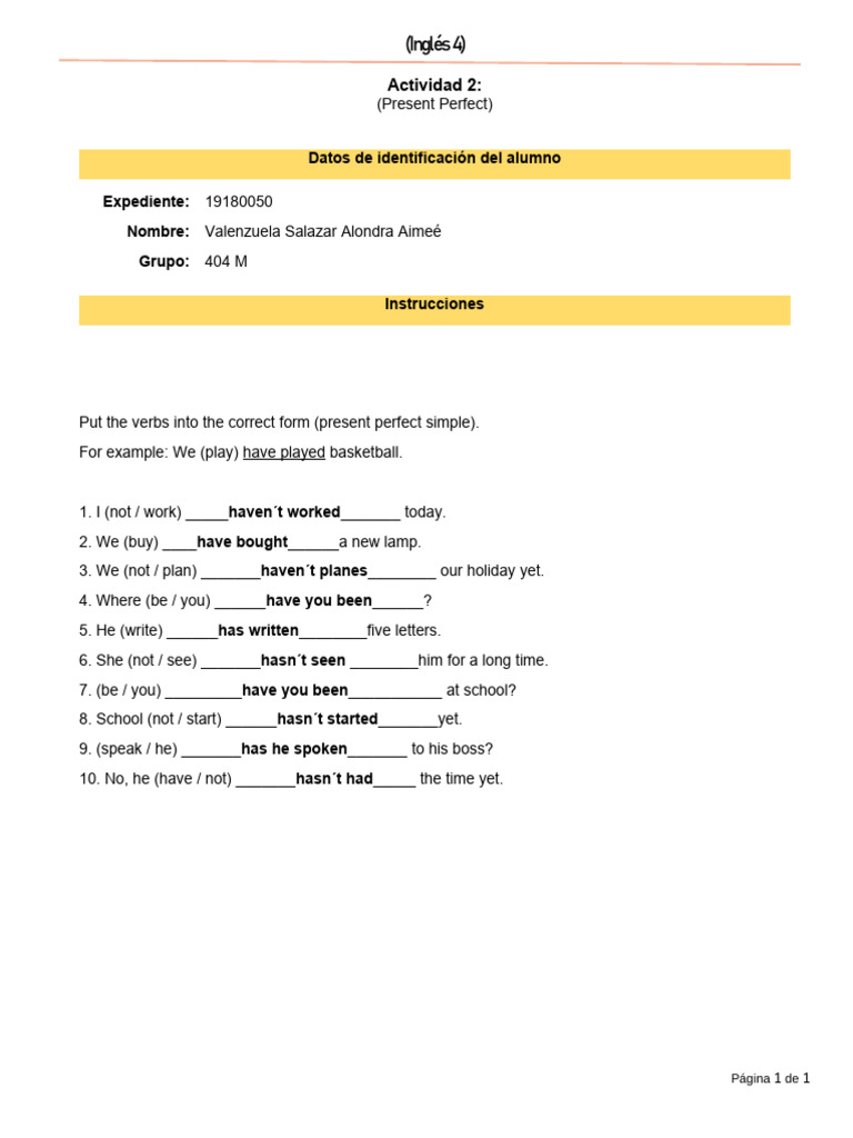 Ingles - Actividad 2 | PDF