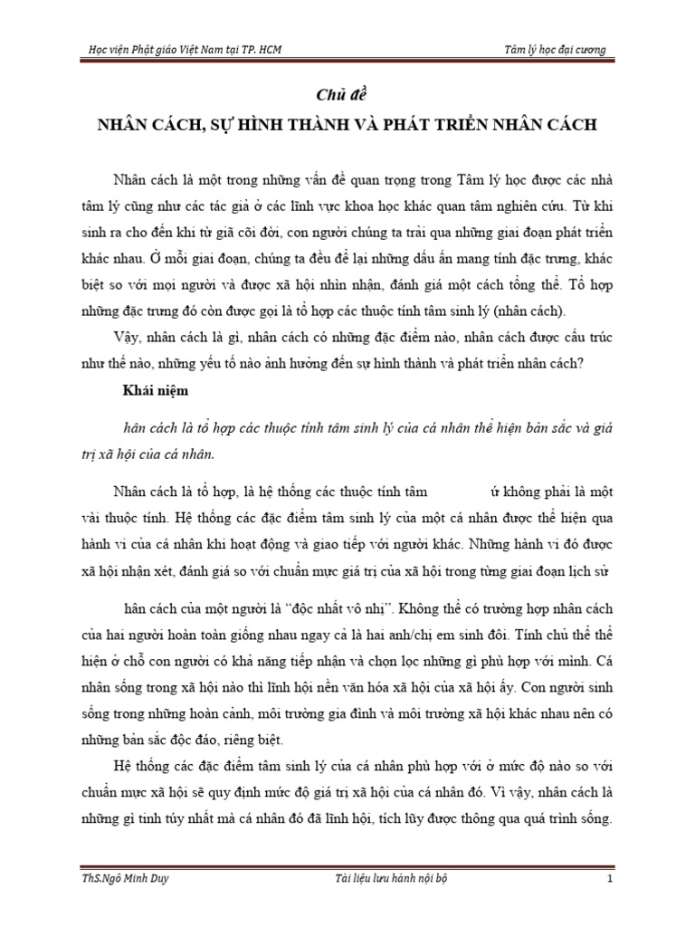 Chu de 6 Nhan Cach Va Su Hinh Thanh Va Phat Trien Nhan Cach | PDF