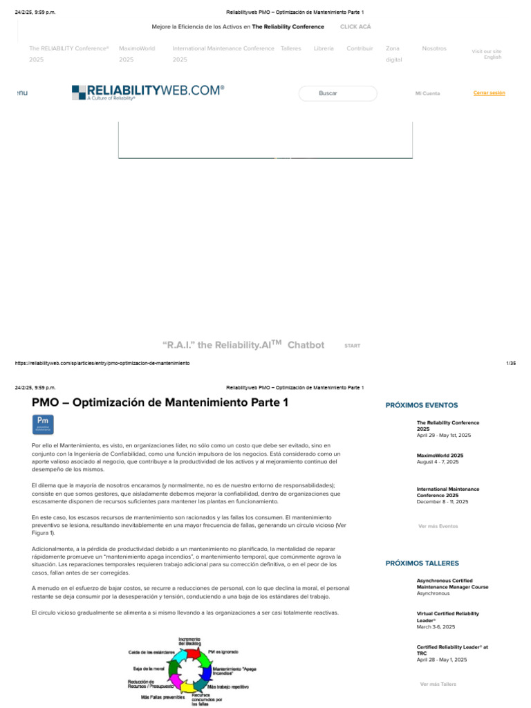 Reliabilityweb PMO - Optimización de Mantenimiento Parte 1 | PDF ...