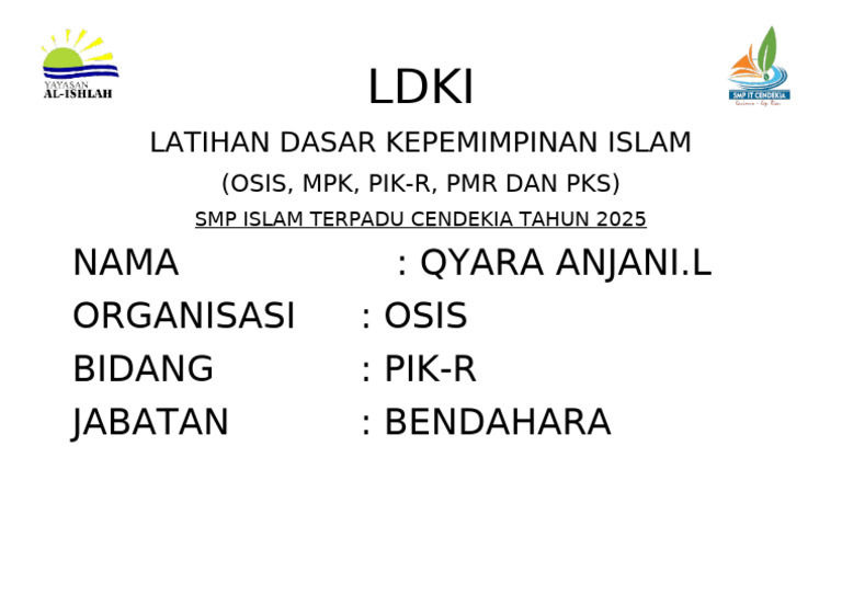 Nametage Peserta Ldki | PDF