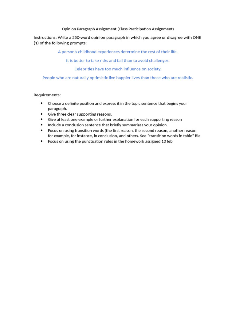Opinion Paragraph Writing Guide | PDF
