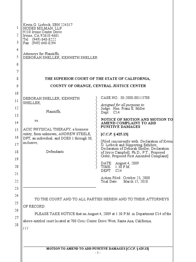 Sample Motion for Punitive Damages 01 Damages Punitive Damages