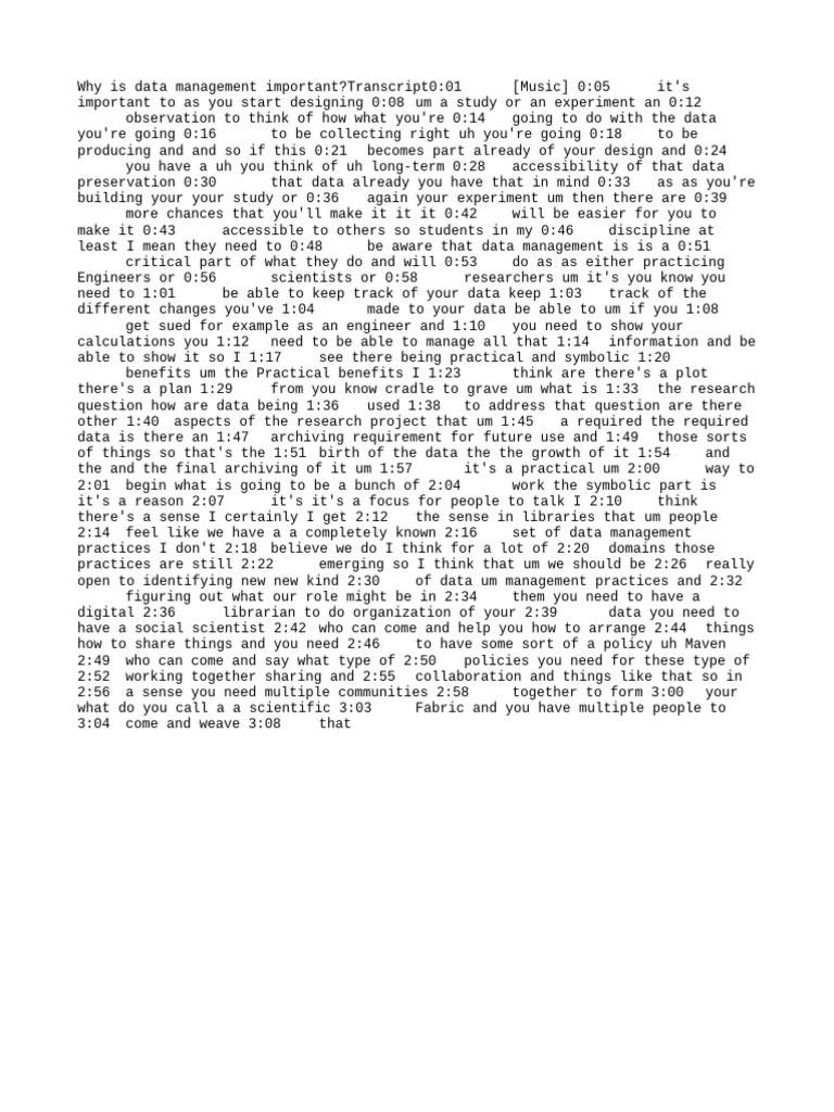 03b - Transcript - Why Is Data Management Important | PDF | Data ...
