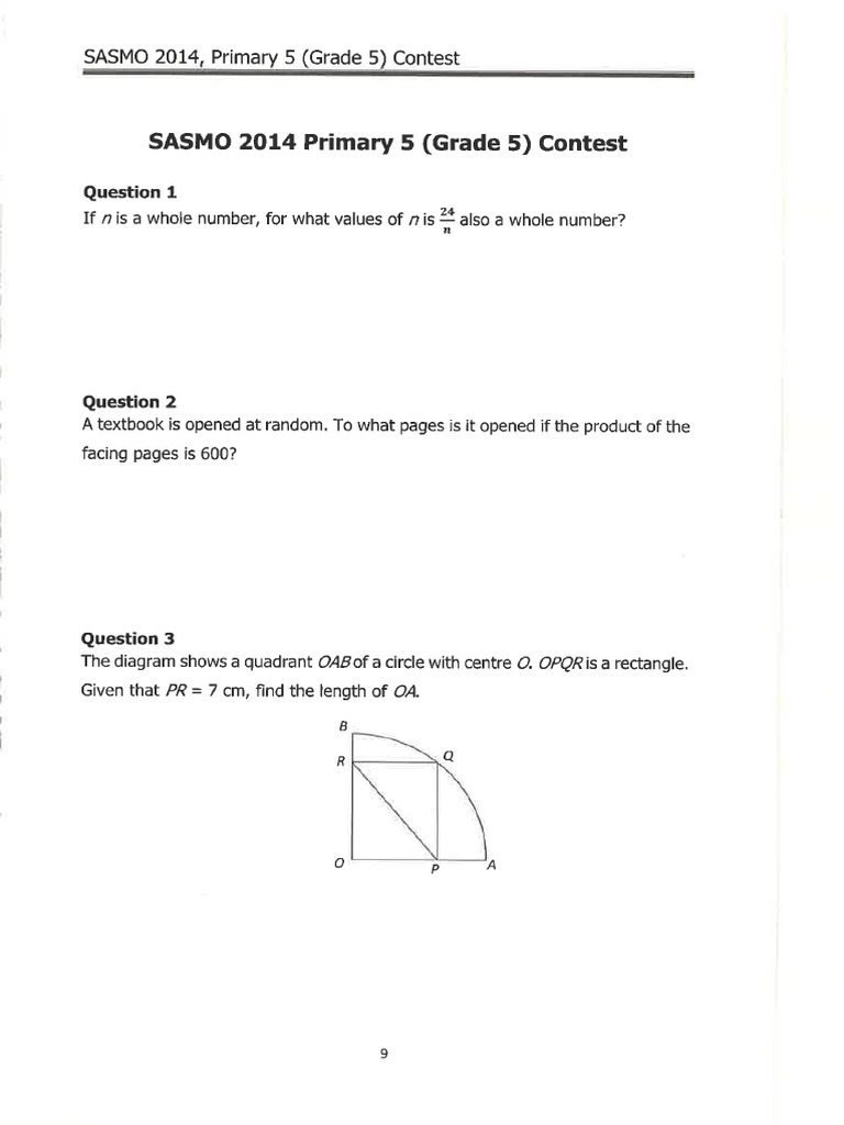 2014 SASMO Contest Paper Grade 05 | PDF