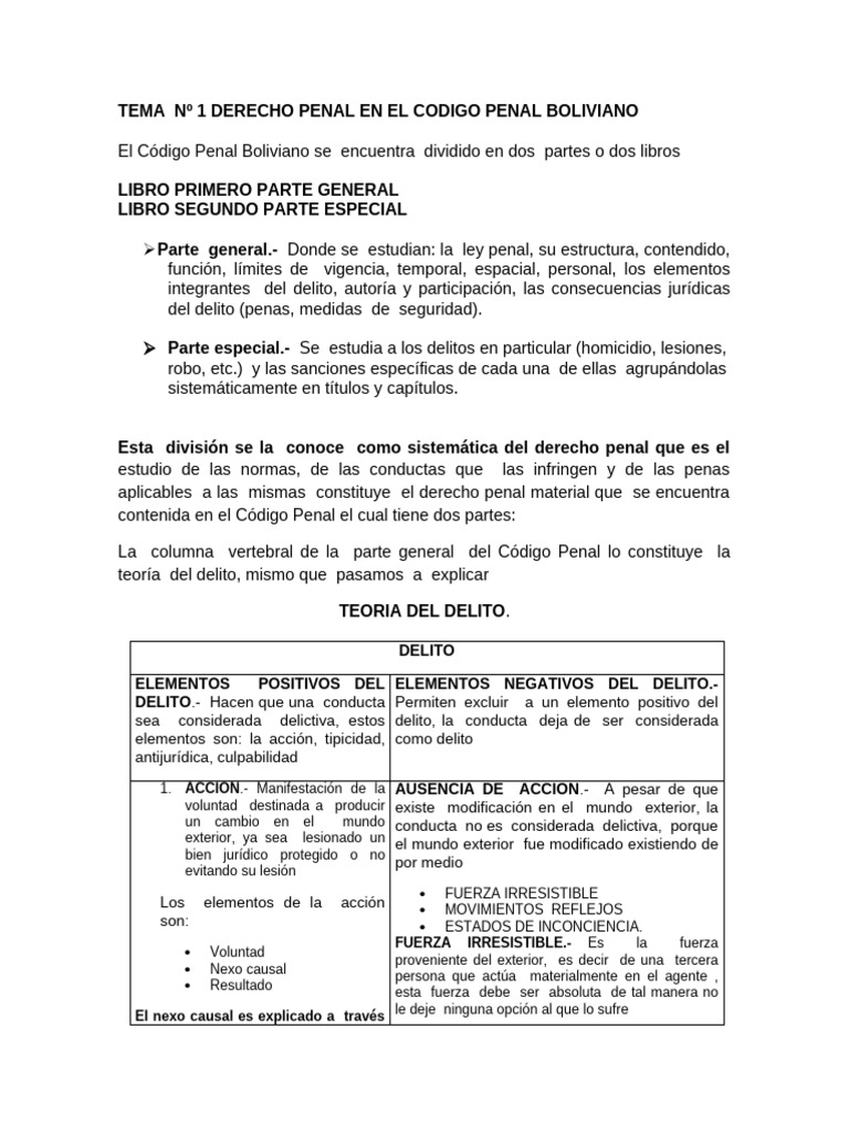 Derecho Penal y Teoría del Delito en Bolivia | PDF | Derecho penal | Robo