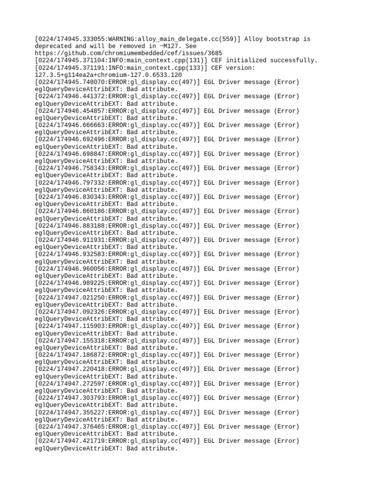 CEF Initialization and EGL Errors | PDF