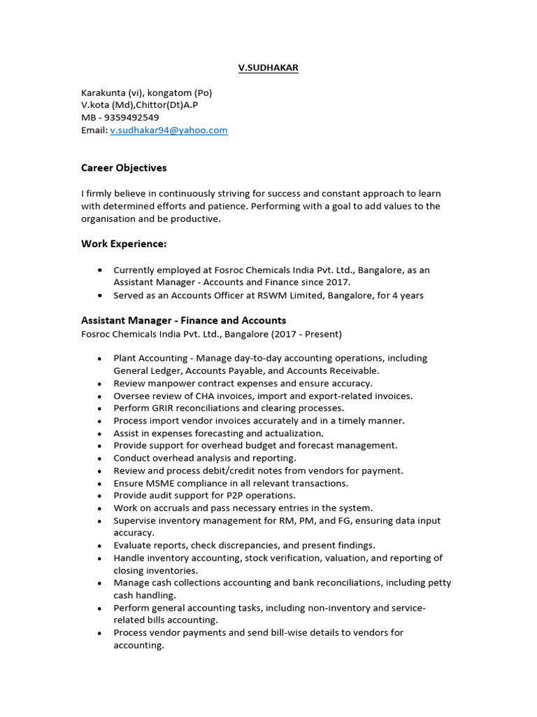 Sudhakar Resume (1) | PDF | Accounts Payable | Business