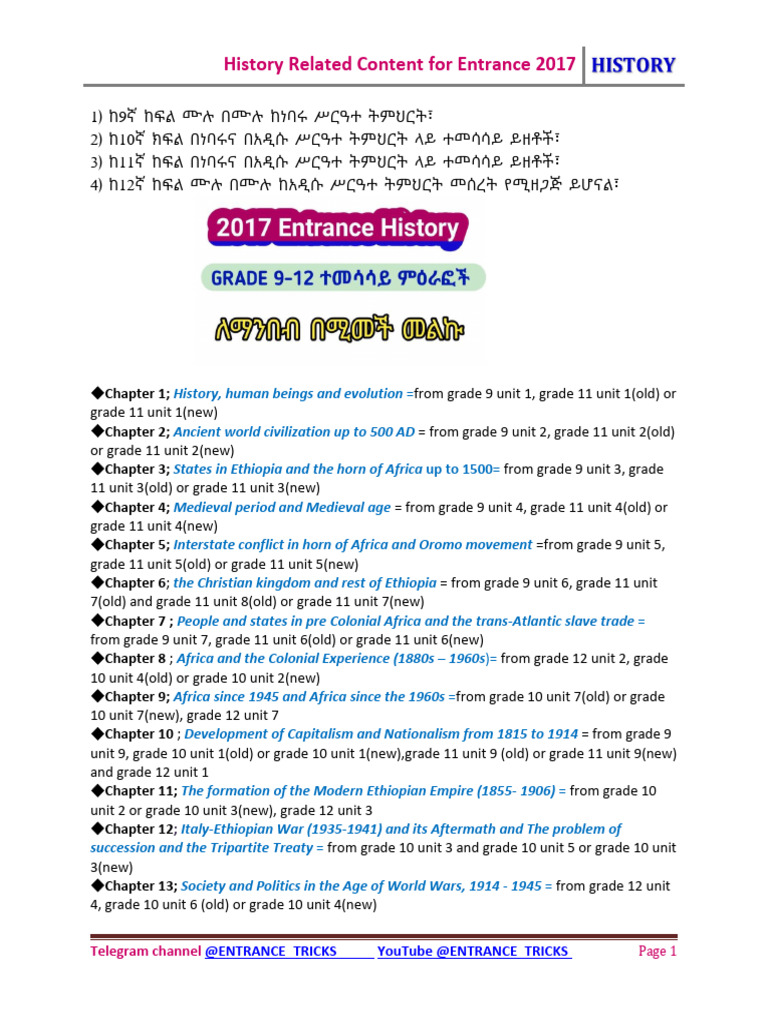 History Content for Grade 12 Exam 2017 | PDF | Ethiopia | Horn Of Africa