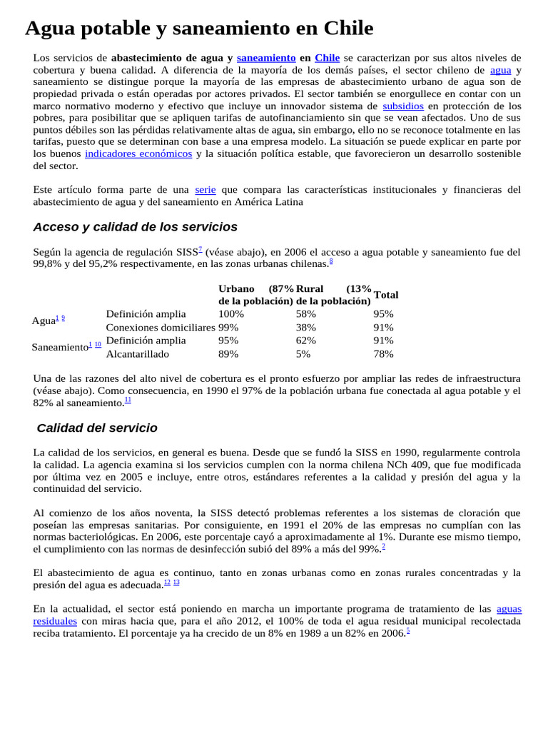 Agua Potable y Saneamiento en Chile | PDF | Economias | Suministro de agua
