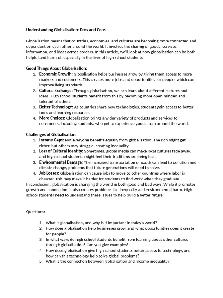 Globalisation: Benefits and Challenges for Students | PDF ...
