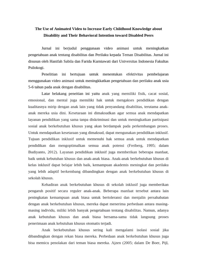 The Use of Animated Video To Increase Early Childhood Knowledge About ...