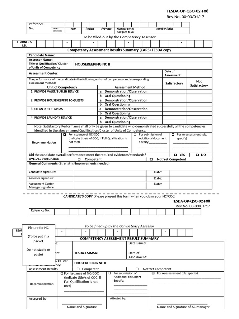 Housekeeping NC II Assessment Summary | PDF