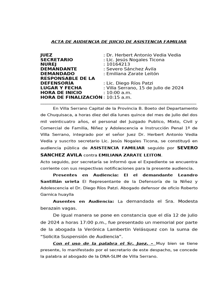 Suspensión de Audiencia Familiar | PDF | Justicia | Crimen y violencia