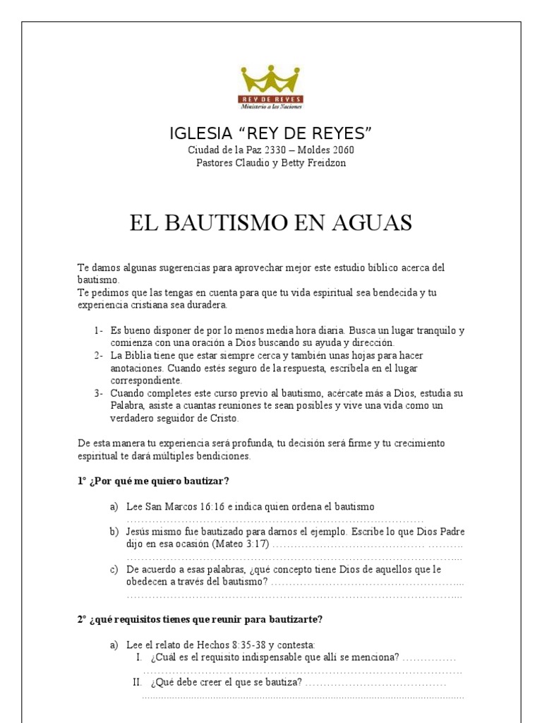 Guía para el Bautismo en Rey de Reyes | PDF | Bautismo | Cristo (título)