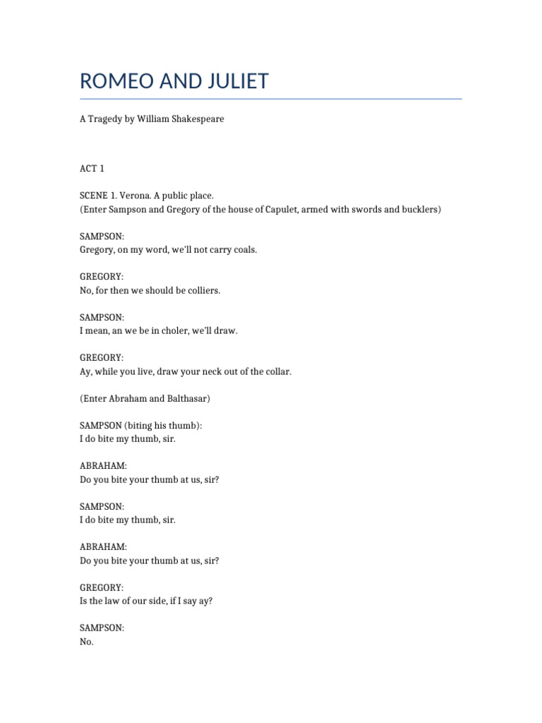 Romeo and Juliet Full Play Script | PDF