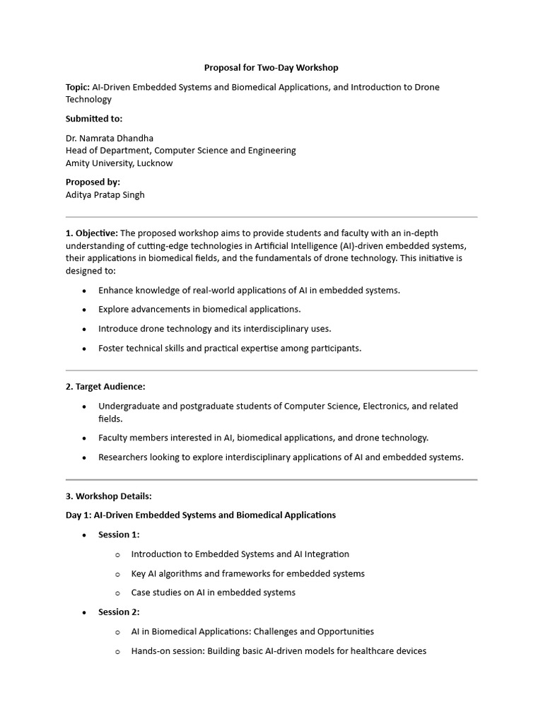 AI and Drone Tech Workshop Proposal | PDF | Artificial Intelligence ...