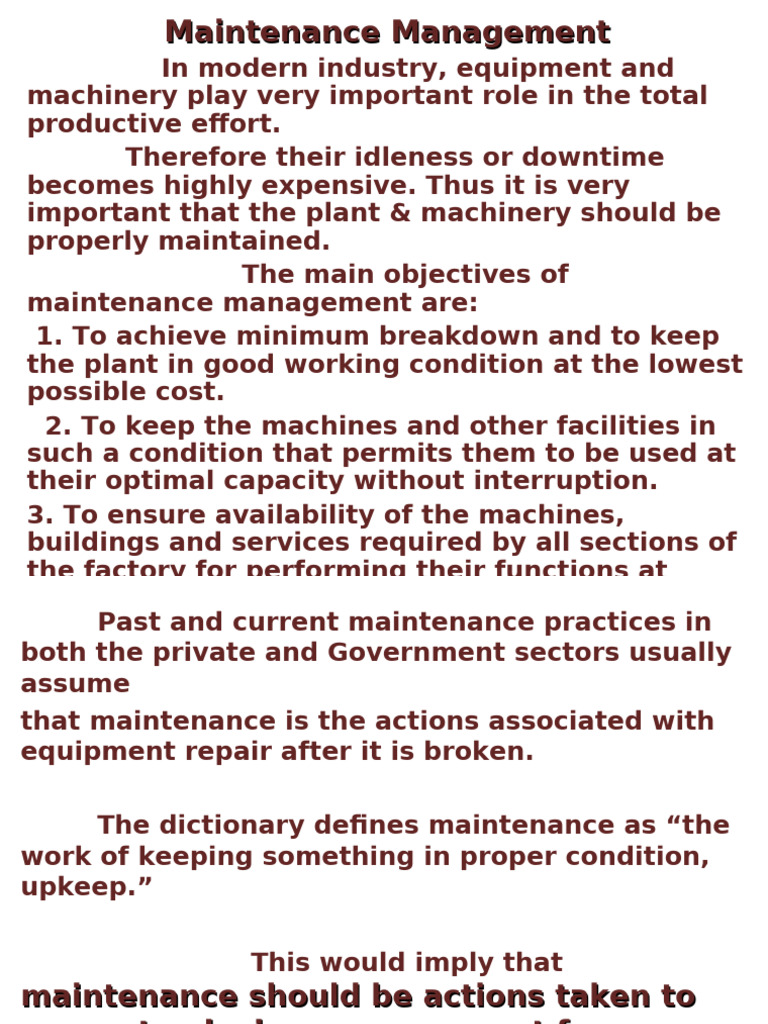 Effective Maintenance Management Strategies | PDF