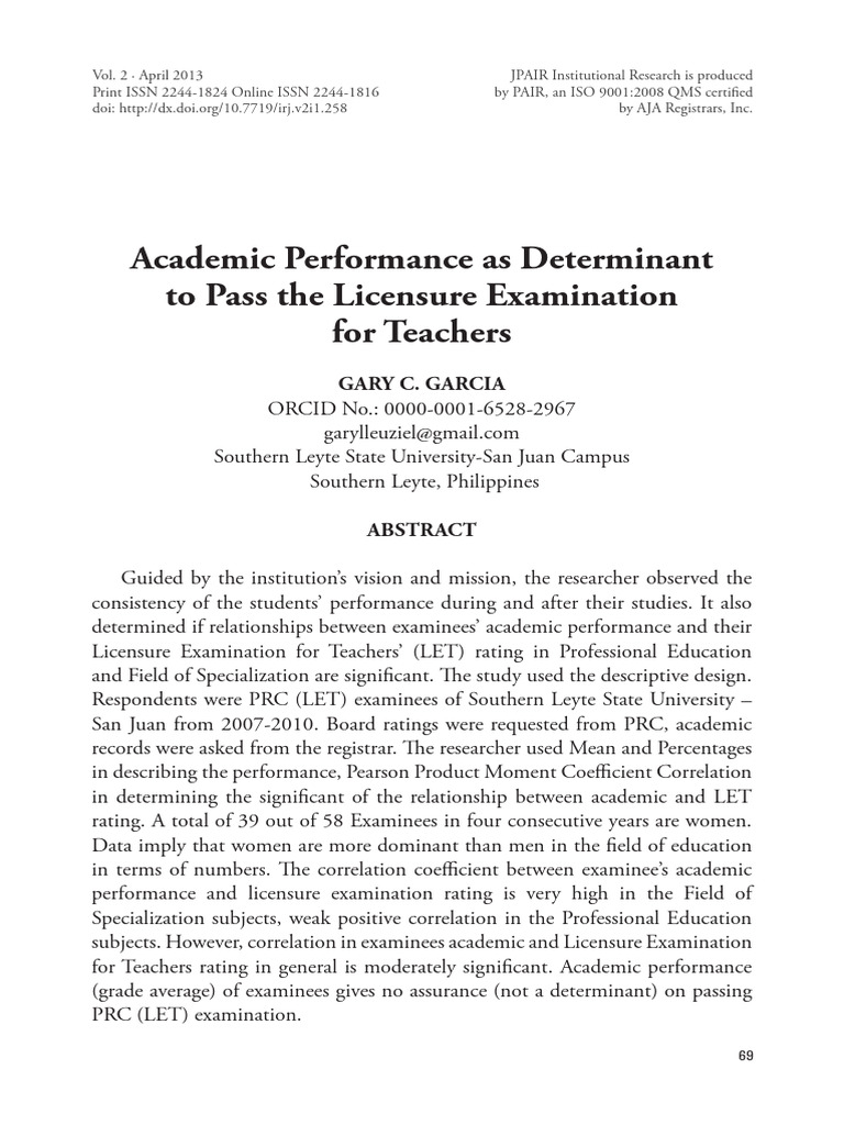 Academic Performance and LET Outcomes | PDF | Teachers