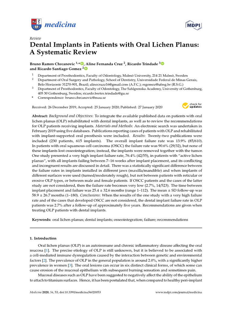 Dental Implants and Oral Lichen Planus Review | PDF | Dental Implant ...
