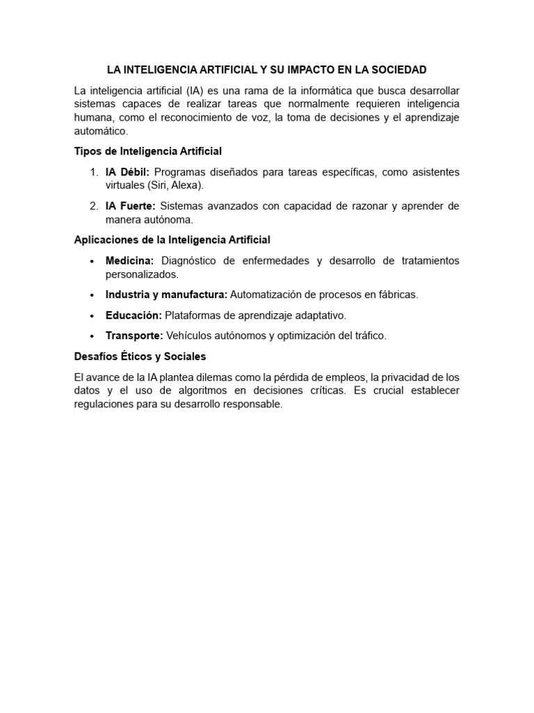 Impacto de la IA en la Sociedad Actual | PDF