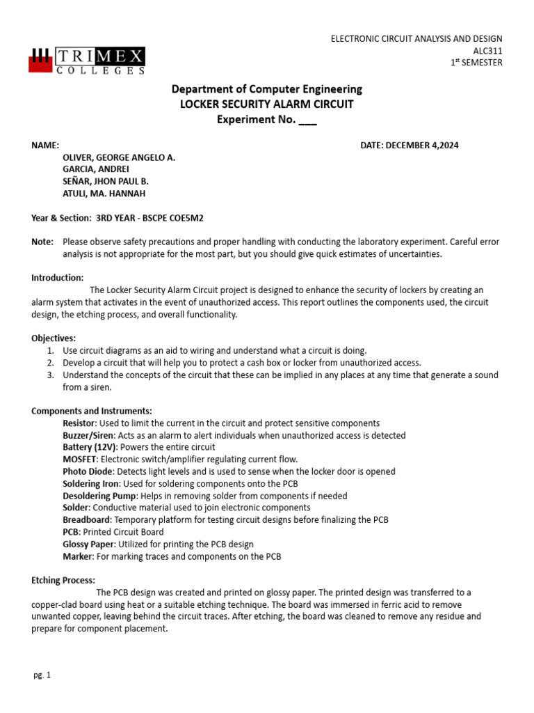 Locker Security Alarm Circuit Design | PDF | Printed Circuit Board ...