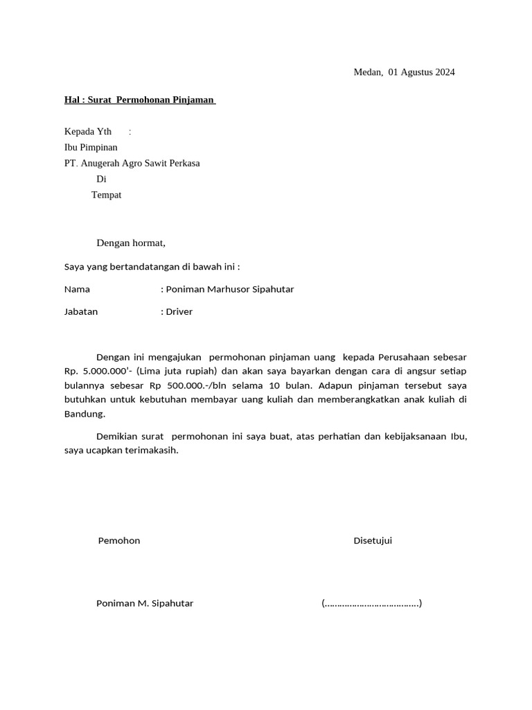 Permohonan Pinjaman Rp5 Juta untuk Kuliah | PDF