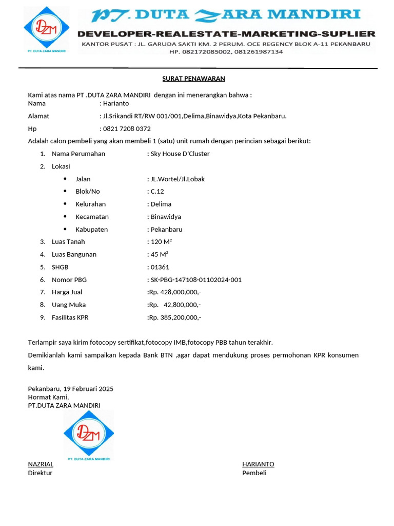 Revisi SPR BTN HARIANTO Pindah Blok | PDF