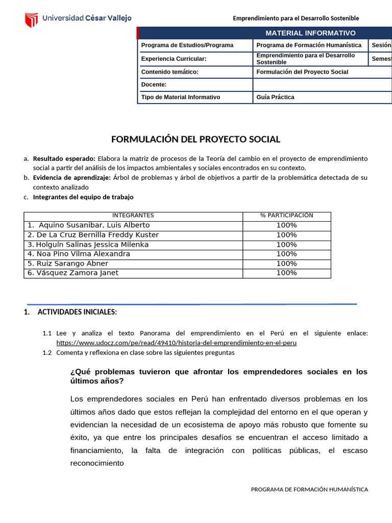 Guía Práctica #04 Proyecto Social | PDF | Iniciativa empresarial ...