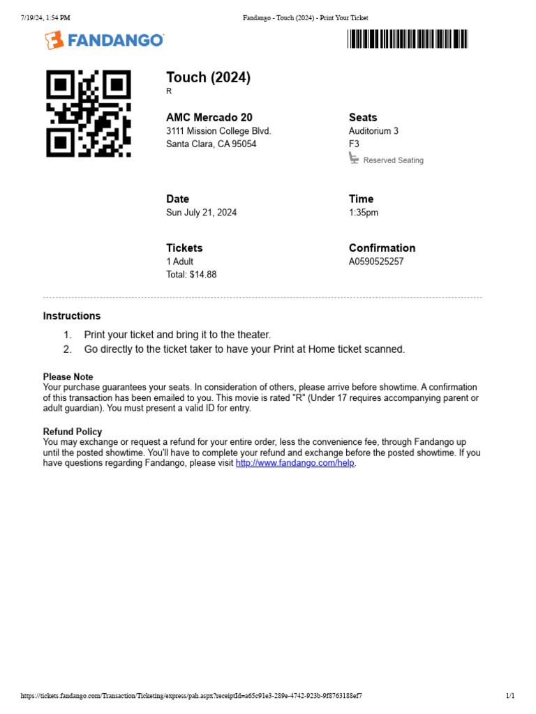 Fandango - Touch (2024) - Print Your Ticket Sai | PDF