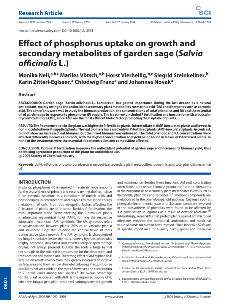 Phosphorus Effects on Garden Sage Growth | PDF | Biology