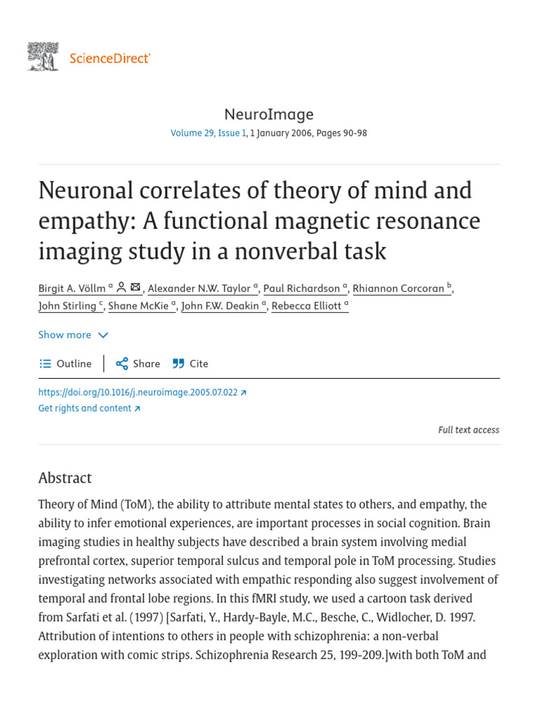 Neuronal Correlates of Theory of Mind and Empathy - A Functional ...