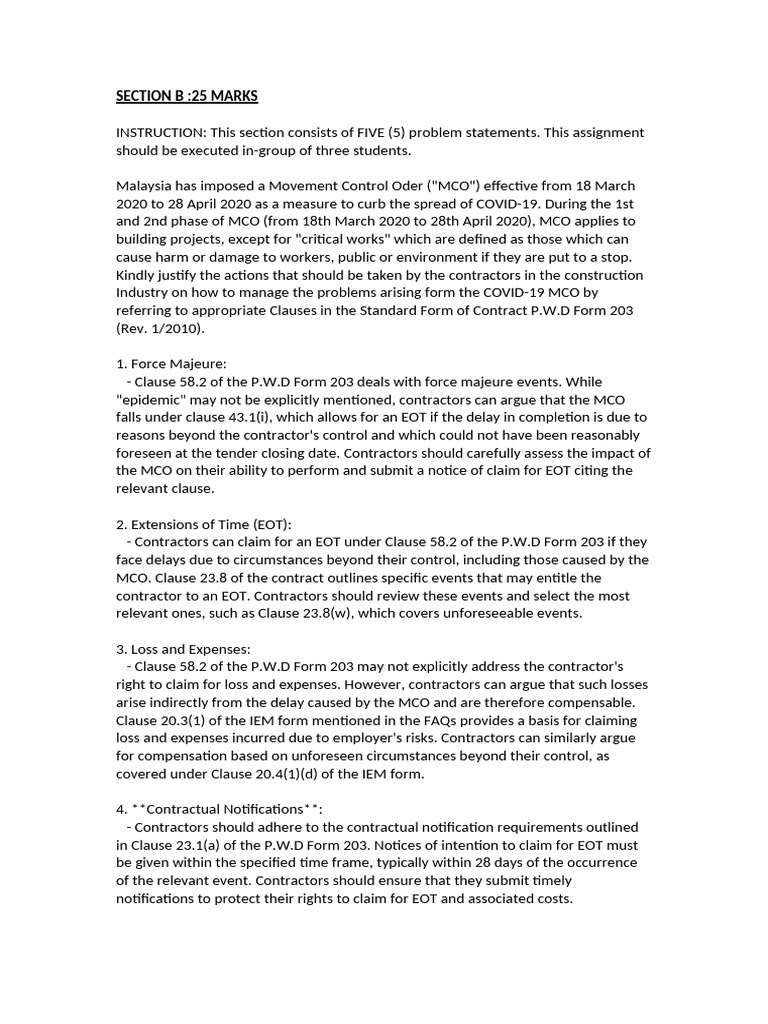 COVID-19 MCO Impact on Construction Contracts | PDF | Breach Of ...