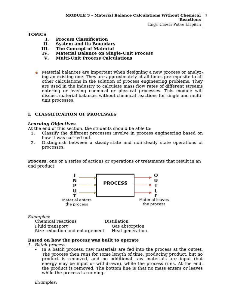 MODULE 3 - Material Balance Calculations Without Reaction 2021 | PDF ...