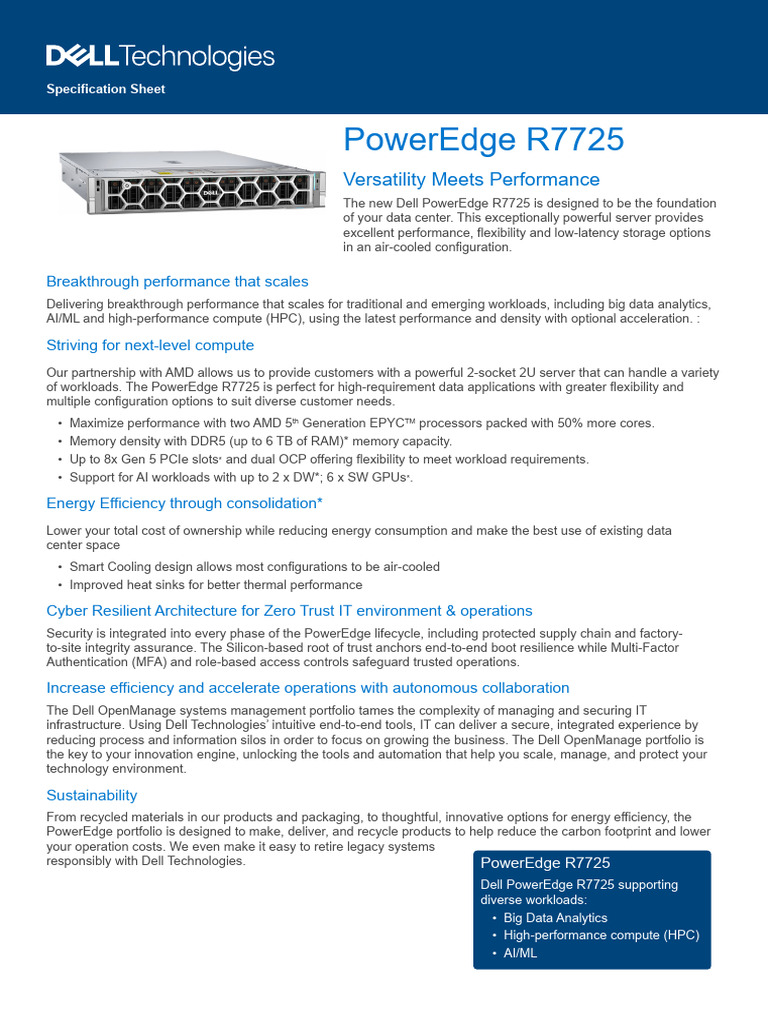 PowerEdge R7725 Specification Overview | PDF | Central Processing Unit ...